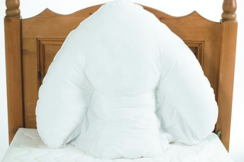 Harley batwing pillow on a bed